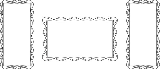 Decorative Frame Icon Trio – Ornate Wavy Rectangles in Vertical and Horizontal Formats for UI, Invitations, and Artistic Branding