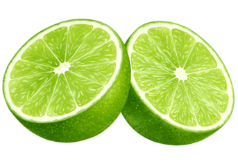 Illustration of Two Halves of a Lime on White Background