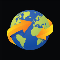 Naklejka premium World map globe or planet earth world map line art icon for apps and websites vector illustration