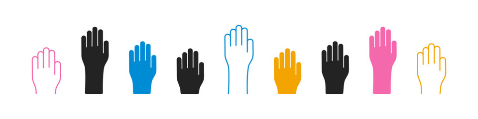 Raised Hand and Vote Icons Set. Vector hand hand up