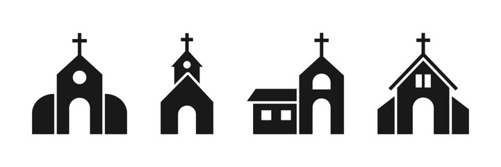 Church Building Icons. Church silhouette. Vector