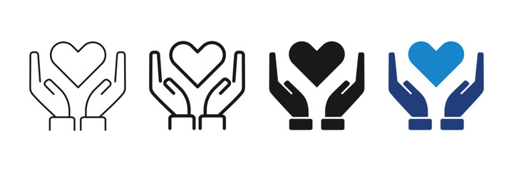 Obraz premium Charity and Heart in Hands Icons – Editable Stroke. Vector
