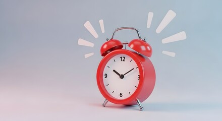 Red Retro Style Alarm Clock with White Face and Black Hands on Plain Background