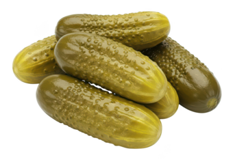 Pile of Five Green Dill Pickles with Bumpy Texture on gherkin cucumber