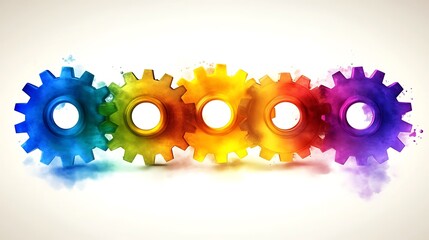 Colorful gears in a row, showing a spectrum of colors.