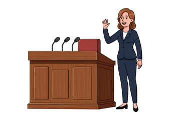 Illustration of Woman Politician Giving Speech at Podium