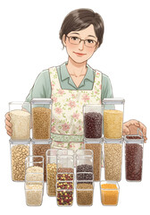 Illustration of Woman Organizing Food in Clear Containers