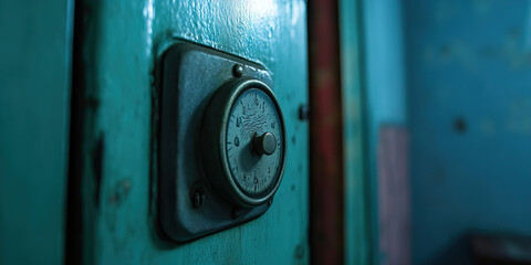 Close-up of Analog Timer on Teal Wall