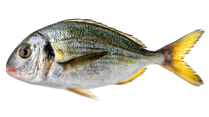 Silver and yellow striped fish isolated on transparent background