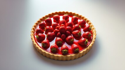 Fresh strawberry tart with a golden pastry crust and vibrant red strawberries on top.