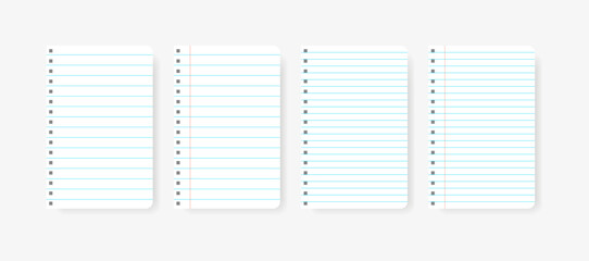 Set of realistic vector illustration of blank sheets of square and lined paper from a block. EPS10
