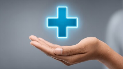 Medical symbol hovering above hand hospital environment conceptual image of doctor and nurse support