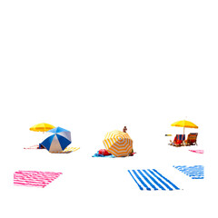 Beach Scene Illustration with Umbrellas, Beach Towels and Chairs
