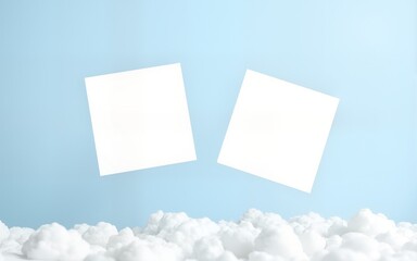 Two blank white rectangles float amidst light-blue, snowy backdrop. High quality