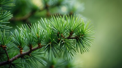 Close-up of pine tree branches with green needles. Nature and plant growth, outdoor scene. Botanical and forestry concept. The image highlights the beauty of pine trees.