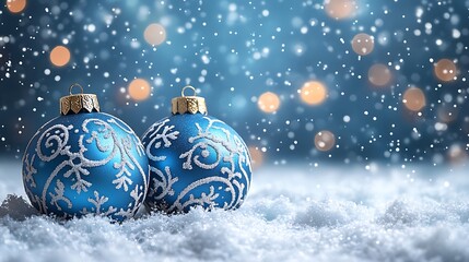 Blue Ornaments Snowflakes White Swirls Festive christmas