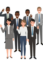Illustration of Diverse Professionals Waving and Smiling