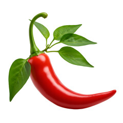 Red Chili Pepper with Green Leaves Photo Isolated on Black Background