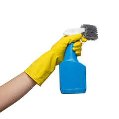 Photo of a Hand in a Yellow Glove Holding Cleaning Spray Bottle