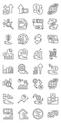 Currency Trading & Profit Strategy set of web icons in line style. forex trading, currency exchange, forex strategy, profit trading tips and currency market.