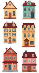 Naklejka premium Illustration Set of Colorful Houses Isolated on Transparent Background