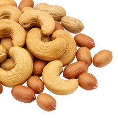 Realistic Photo of Cashew Nuts and Peanuts on Black Background