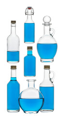 Illustration_Various Glass Bottles with Blue Liquid on Black ? Perfect Backgrounds