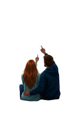 Illustration of Couple Looking Up and Pointing at Sky