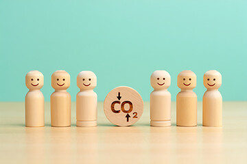 Symbolic Representation of Carbon Dioxide Reduction with Happy People and Sustainable Practices for a Greener Future Concept