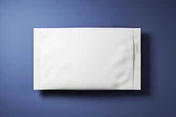 White blank small pouch packaging mockup on clean blue background for product branding and...