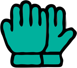 Obraz premium Pair of teal gloves with black outlines, isolated on white.