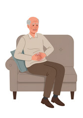 Illustration of Elderly Man with Stomach Ache on the Couch
