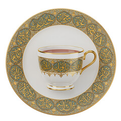 Illustration of an Decorated Cup of Tea with Arabic Calligraphy