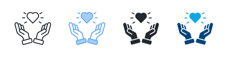 Gratitude Icon Set Multiple Style. Designed In Outline, Blue, Glyph, Dual Tone