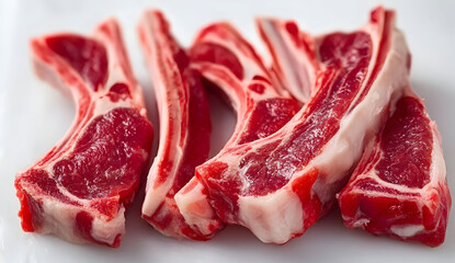 Freshly cut, high-quality lamb chops ready for cooking. A perfect choice for grilling or roasting, showcasing marbling and tenderness.