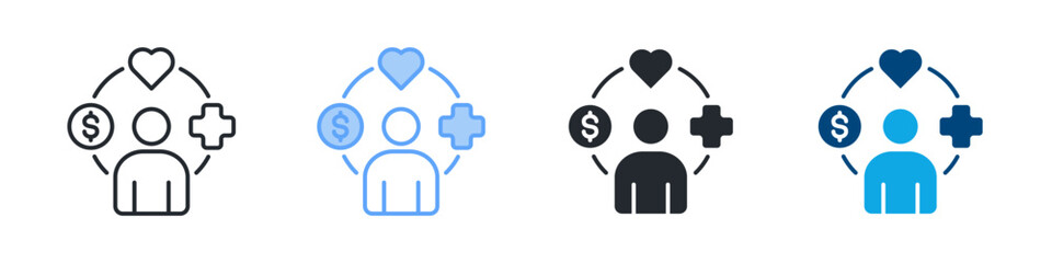 Wellbeing Icon Set Multiple Style. Designed In Outline, Blue, Glyph, Dual Tone