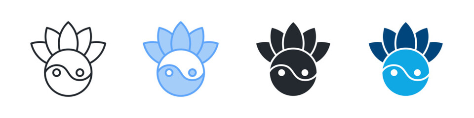 Tai Chi Icon Set Multiple Style. Designed In Outline, Blue, Glyph, Dual Tone