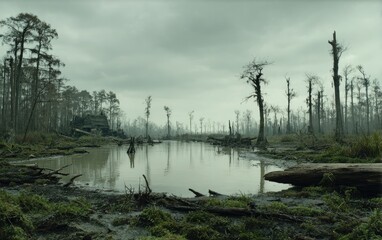 Fototapeta premium Gloomy swamp landscape