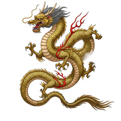 Fototapeta premium Golden Dragon PNG Illustration, Mythical Beast with Fire Elements