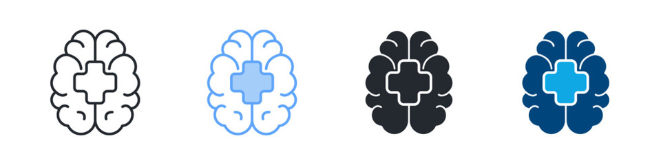 Mental Health Icon Set Multiple Style. Designed In Outline, Blue, Glyph, Dual Tone