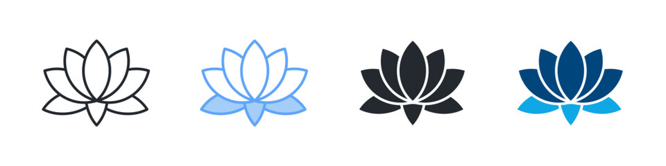 Lotus Icon Set Multiple Style. Designed In Outline, Blue, Glyph, Dual Tone