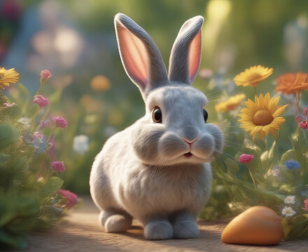 conejito, animal, pascua, blanco, mascota, aislada, mam&iacute;fero, blando, pelaje, cuca, liebre, miniatura, tierno, 3d