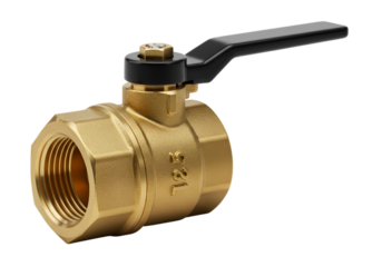 Realistic Image of a Brass Ball Valve with a Black Handle