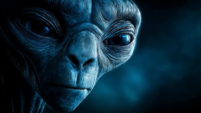 Close up of an alien face. Science fiction creature or monster model design. Concept extraterrestrial entity. Visual effects computer graphics footage.