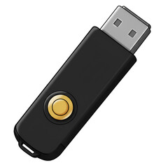 Vector illustration of a black USB flash drive with gold button isolated