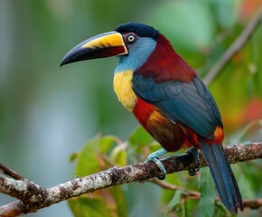 Fototapeta premium Red-breasted toucan, Ramphastos dicolorus, in the wild
