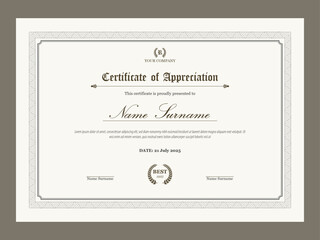 Retro style certificate of appreciation template. Royal certificate design template for business.