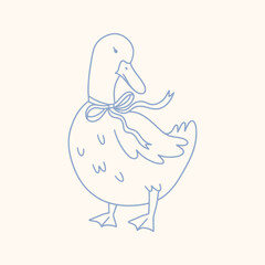 White duck in a charming hand drawn vector illustration. Cottage core vibes, soft pastel tones, delicate lines and whimsical, nostalgic style. Perfect for soft feminine, nature inspired designs.