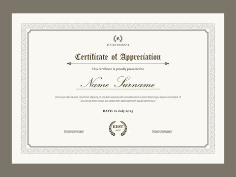 Retro style certificate of appreciation template. Royal certificate design template for business.