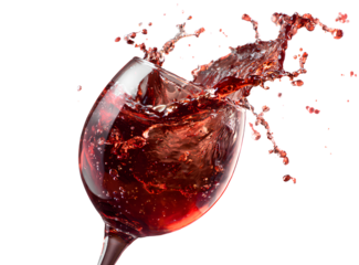  Red wine spilling in motion splash white background